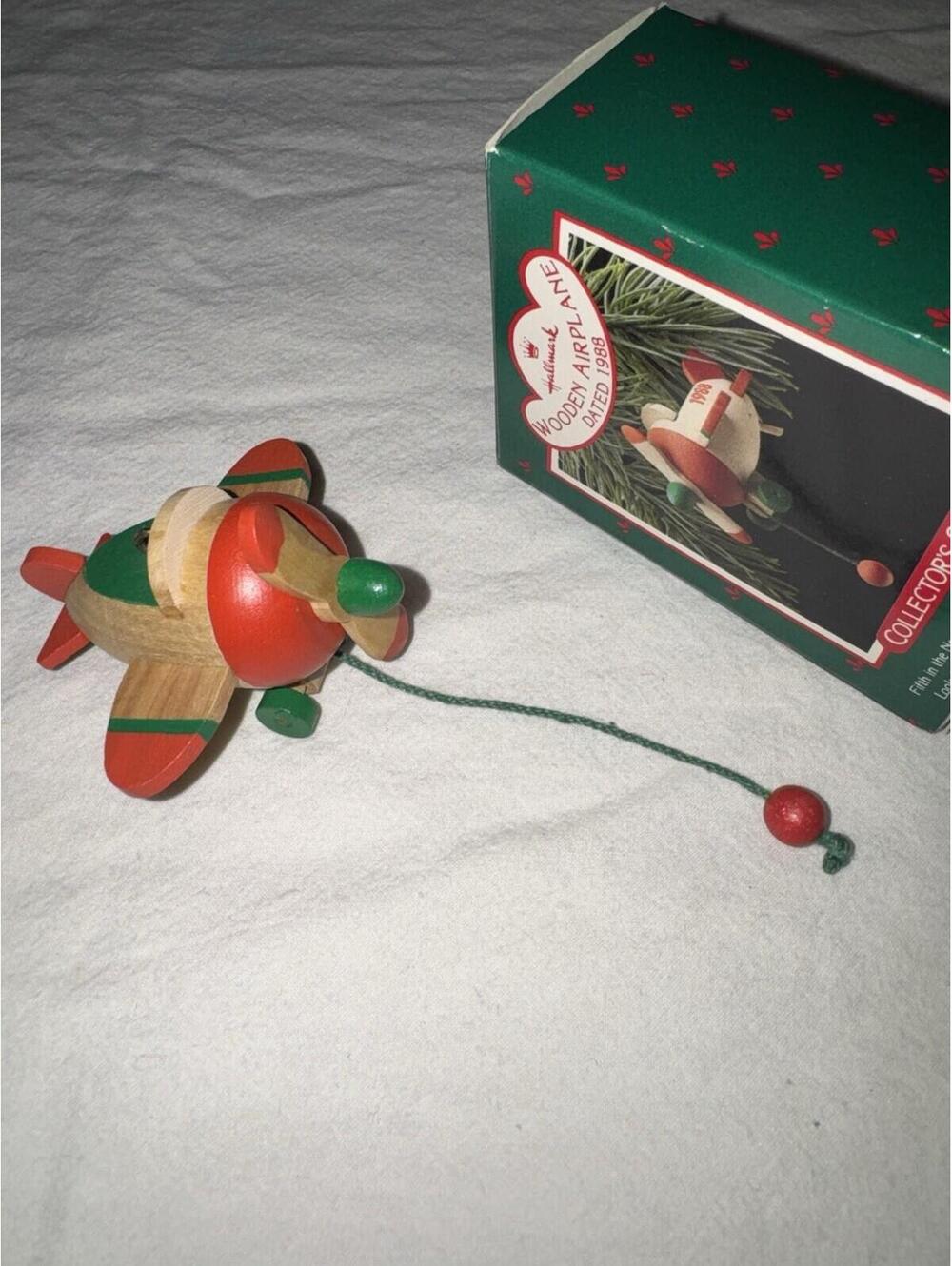 Hallmark 1988 Keepsake Wooden Airplane Christmas Ornament Nostalgia Pull Toy